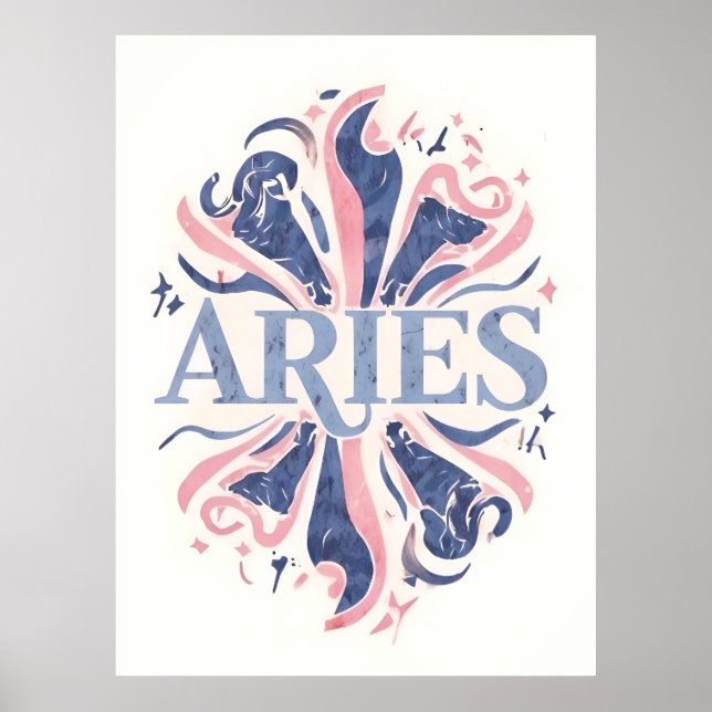 Vintage Aries Zodiac Sign Whimsical Illustration Poster (Framsidan)