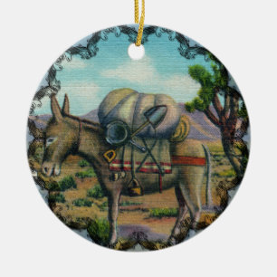 Vintage Arizona Desert och Donkey Ornament