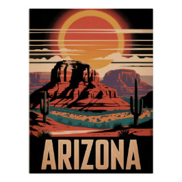 Vintage Arizona Desert Sunset Cactus Landscape Perfect Poster