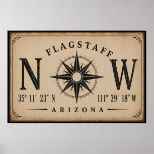 Vintage Arizona Koordinater Kompass Poster
