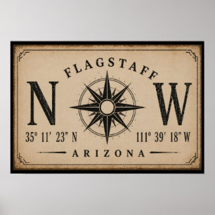 Vintage Arizona Koordinater Kompass Poster