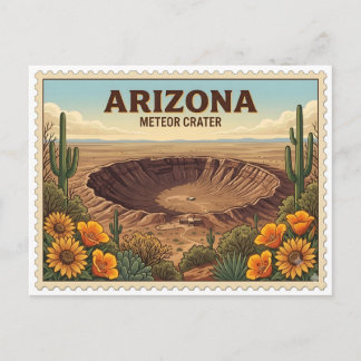 Vintage Arizona Meteor Krater Öken Resa Vykort