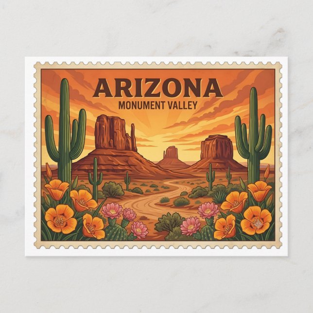 Vintage Arizona Monument Valley Ökenresa Vykort (Framsida)