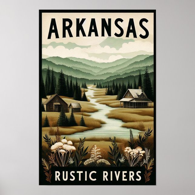 Vintage Arkansas Rustikt Flodaffisch Poster (Framsidan)