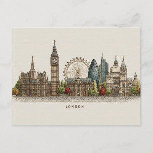 Vintage Arkitektonisk Illustration av Londons Silu Helg Vykort