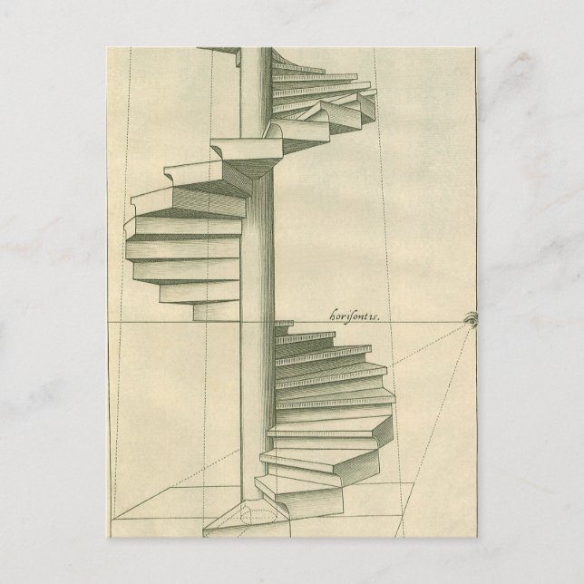 Vintage arkitektoniska trappor, spiraltrappa vykort (Framsida)