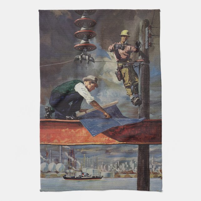 Vintage, arkitektur och konstruktion kökshandduk (Vertikal)