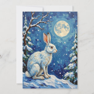 Vintage Arktisk Hare i Vinter månsken Jul Julkort