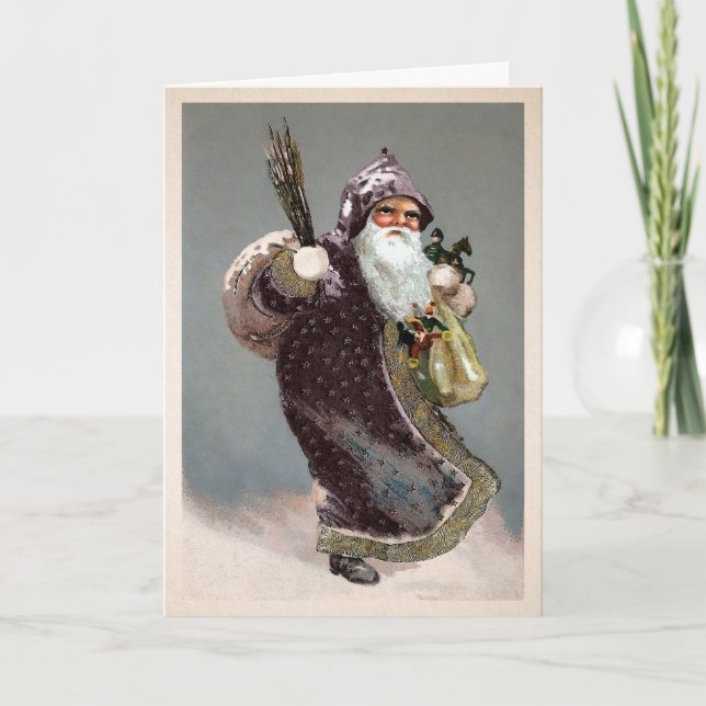 Vintage Armed Santa Helgdag Card Helgkort (Framsida)