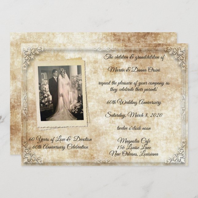 Vintage-årsdagsfirande Inbjudningar (Fram/baksida)