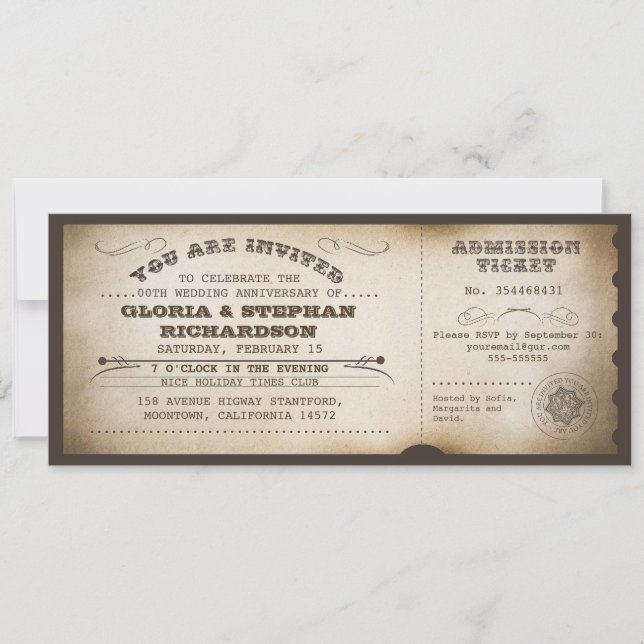 vintage årsjubileumsbiljett typografisk design inbjudningar (Framsida)