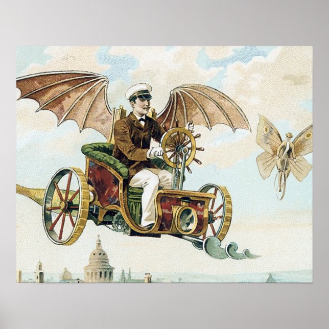 vintage art ångpunk som flyger på maskiner poster (Framsidan)
