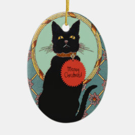 Vintage Art Black Cat Meowy jul Julgransprydnad Keramik