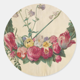 Vintage Art Blommigt Utandning Runt Klistermärke