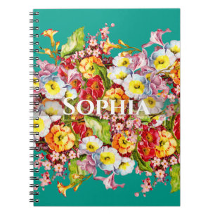 Vintage Art Blommönster Vår blommor Primrose Anteckningsbok