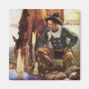 Vintage Art, Cowboy vaktar hans häst av NC Wyeth Magnet