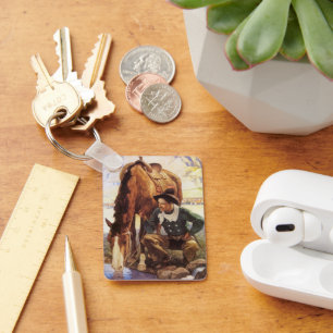 Vintage Art, Cowboy vaktar hans häst av NC Wyeth Nyckelring