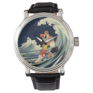 Vintage Art Deco-älskande kysser i vågorna på stra Armbandsur