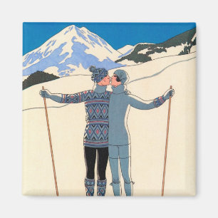 Vintage Art Deco, Älskare i Snö av George Barbier Magnet