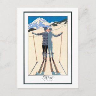 Vintage Art Deco, Älskare i Snö av George Barbier Vykort