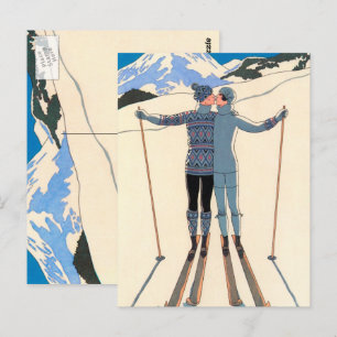 Vintage Art Deco, Älskare i Snö av George Barbier Vykort