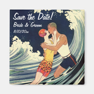 Vintage Art Deco Älskare Kiss Bröllop spara datum Magnet
