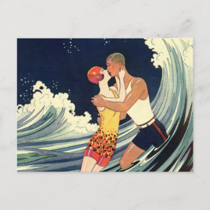 Vintage Art Deco Älskare Kiss Bröllop spara datum Meddelande Vykort