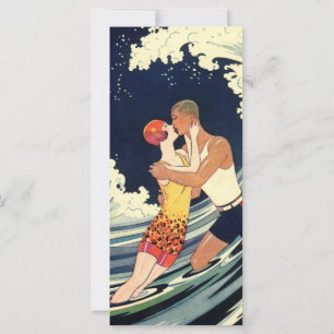 Vintage Art Deco Älskare Kiss i Vågar vid Beach