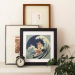 Vintage Art Deco Älskare Kiss i Vågar vid Beach Poster<br><div class="desc">Vintage illustrerar bilden av konsten deco kärlek och romantik med ett ungt par som kramar och kysser under surfan,  en havsvåg vid stranden. Konstnär: George Barbier,  c. 1921</div>