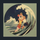 Vintage Art Deco Älskare Kiss i Vågar vid Beach Trätavla<br><div class="desc">Vintage illustrerar bilden av konsten deco kärlek och romantik med ett ungt par som kramar och kysser under surfan,  en havsvåg vid stranden. Konstnär: George Barbier,  c. 1921</div>