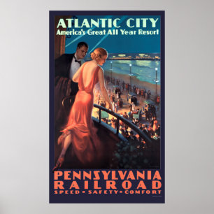 Vintage Art Deco Atlantic City på nattresor Poster