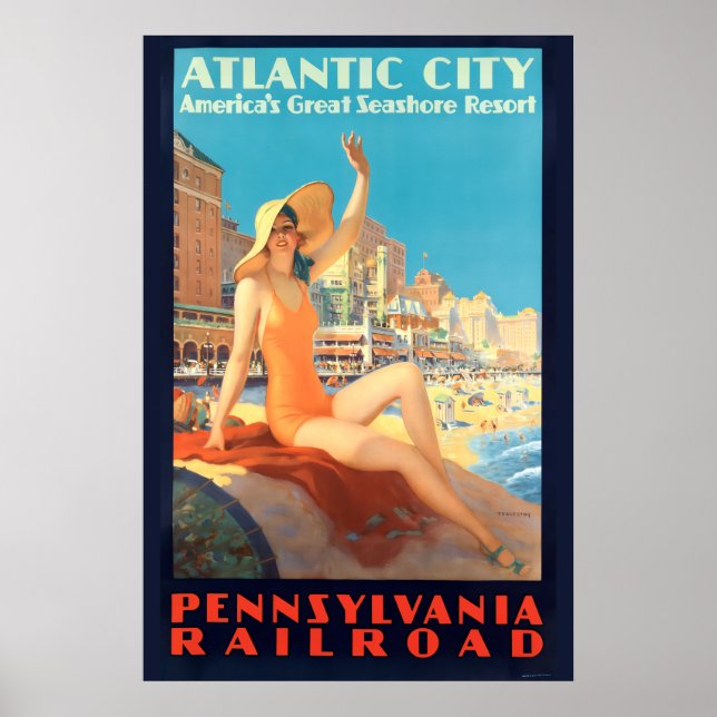 Vintage Art Deco Atlantic City Travel Poster (Framsidan)