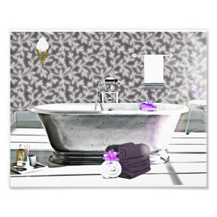 Vintage Art Deco Bathtub Watercolor Photo Print Fototryck
