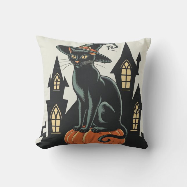 Vintage Art Deco Black Cat 2024 Kudde (Framsida)