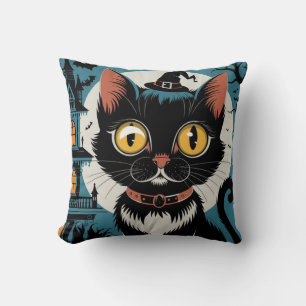 Vintage Art Deco Black Cat 3os Kudde