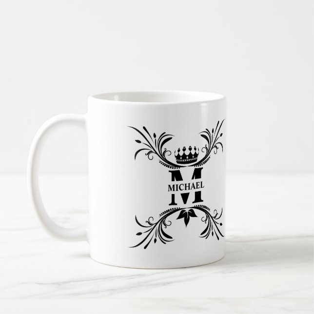 Vintage Art Deco Black Namn Monogram Kaffemugg (Vänster)
