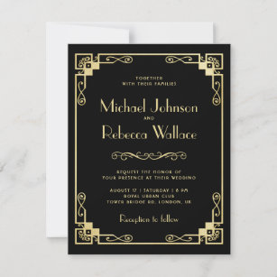 Vintage Art Deco Black Wedding-inbjudan Inbjudningar