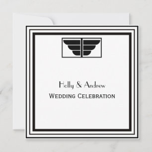 Vintage Art Deco Black White Ram #2 SQ Bröllop Inbjudningar