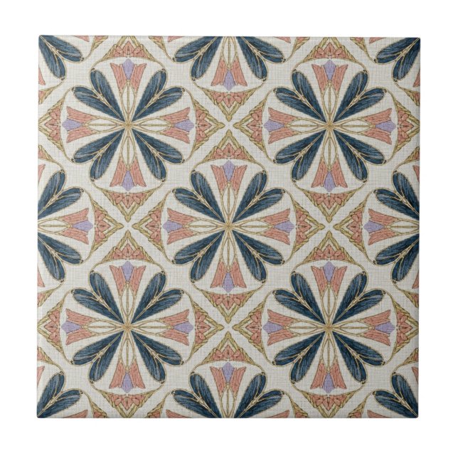Vintage Art Deco Blommönster Geometrisk Mönster Kakelplatta (Framsidan)