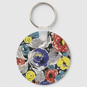 Vintage Art Deco blommor, rosor blomster mönster Nyckelring