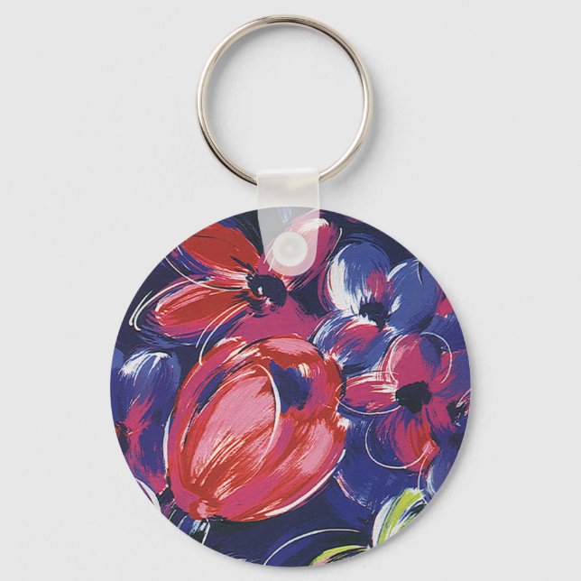 Vintage Art Deco-blommor, tulpaner blomstermönster Nyckelring (Framsida)