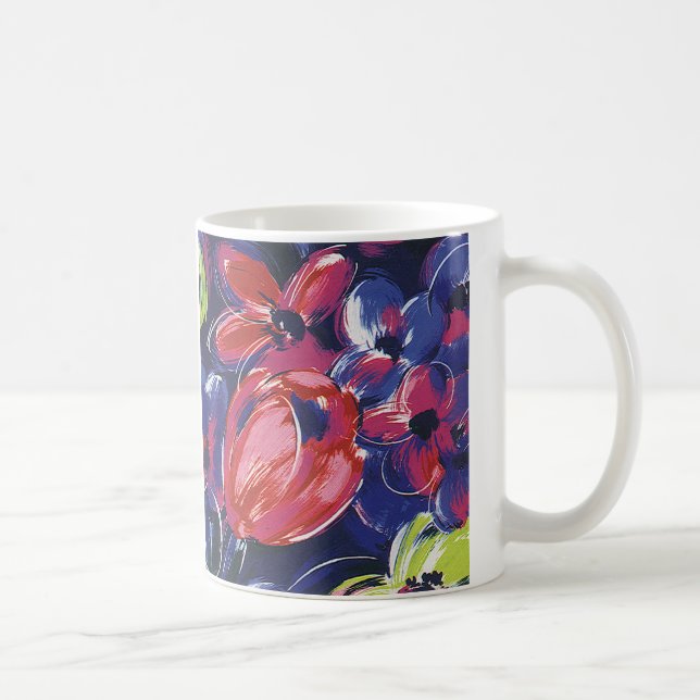 Vintage Art Deco-blommor, tulpaner blomstertextil Kaffemugg (Höger)