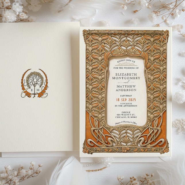 Vintage Art Deco Botanical Ram Bröllop Inbjudningar (Skapare uppladdad)