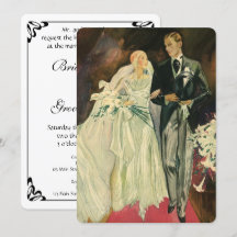 Vintage Art Deco Bride och Groom Newlyweds Bröllop