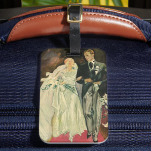Vintage Art Deco Bröllop Bride och Groom Newlyweds Bagagebricka