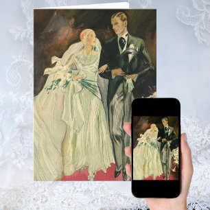 Vintage Art Deco Bröllop Bride och Groom Newlyweds Kort
