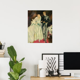 Vintage Art Deco Bröllop Bride och Groom Newlyweds Poster