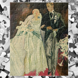 Vintage Art Deco Bröllop Bride och Groom Newlyweds Pussel