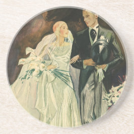 Vintage Art Deco Bröllop Bride och Groom Newlyweds Underlägg