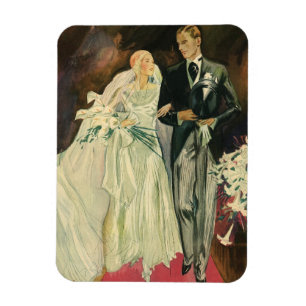 Vintage Art Deco Bröllop Brud och Brudgum Nygifta Magnet